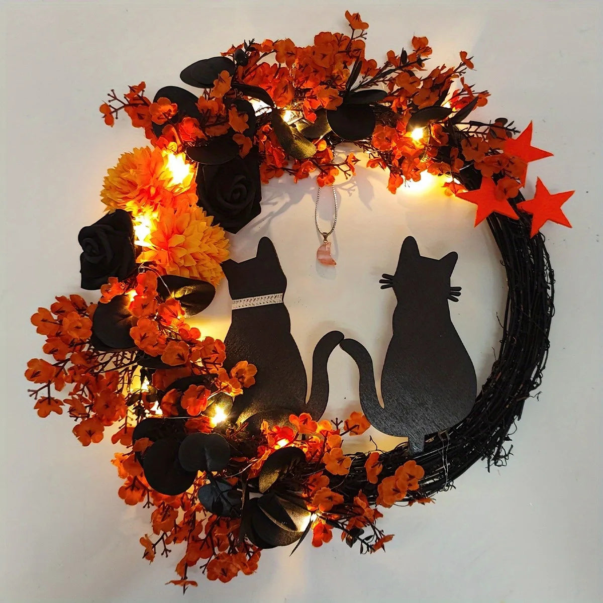 Black Cat Wreath Decor for Home,