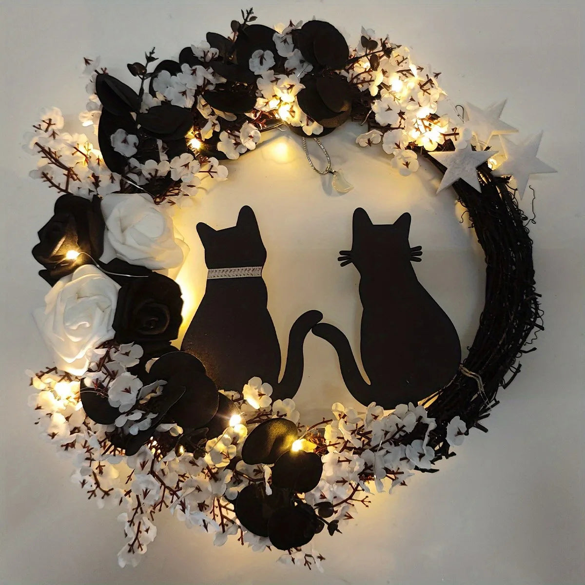 Black Cat Wreath Decor for Home,