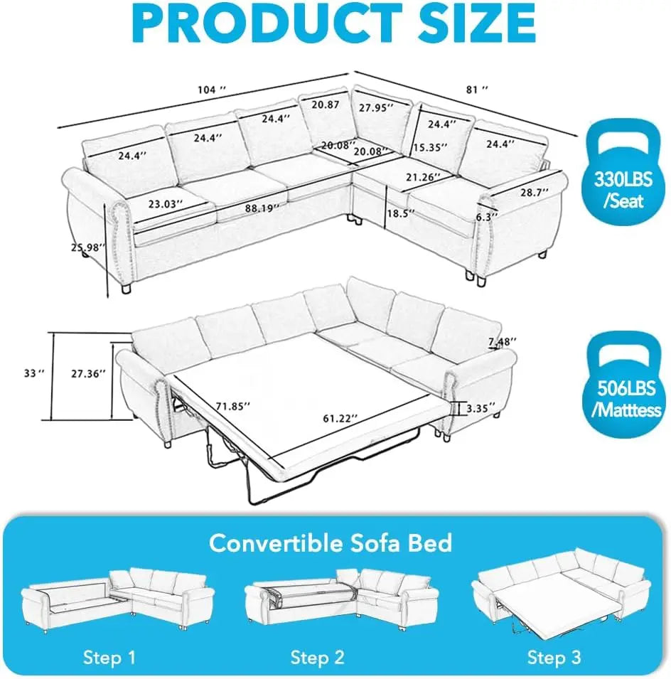 Sleeper Sofa Bed, Pull Out Couch with Mattress,